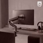 필립스 SPT7218 싱글 모니터암 가스 스프링 페블 그레이 사홀 사무용 세로 틸트 스위블 피벗 거치대 데스크테리어 SPT7218_페블그레이_목업_1000x1000